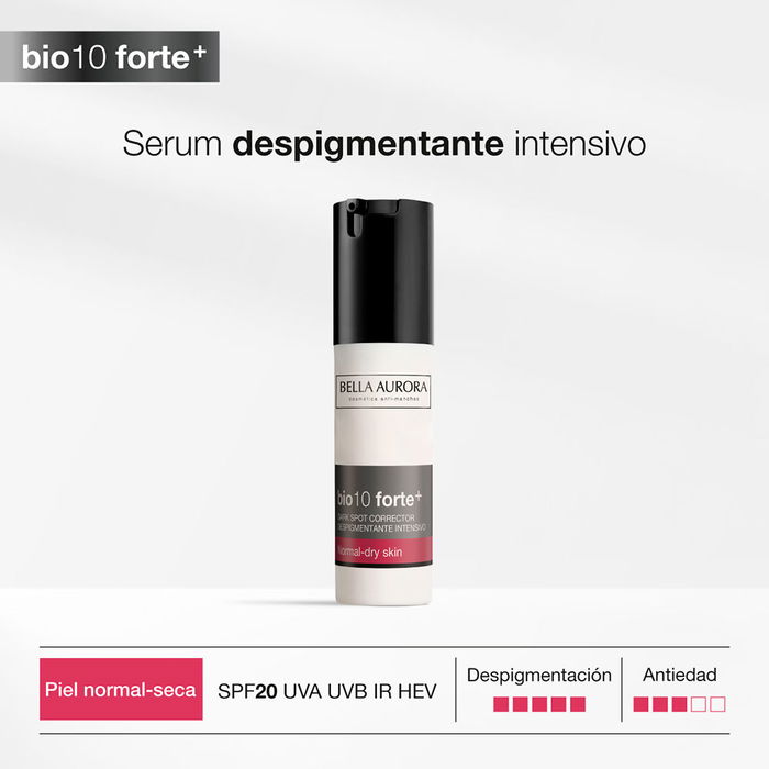 Bella Aurora Sérum Dépigmentant BIO10 Forte+ Éclaircissant pour Peaux Sèches, Cible les Taches Pigmentaires, Hydratation Intense, 30 ml Bella Aurora Sérum Dépigmentant BIO10 Forte+ Éclaircissant pour Peaux Sèches, Cible les Taches Pigmentaires, Hydratation Intense, 30 ml