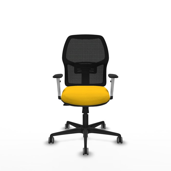 Chaise Alfera Synchrone/Traslack Maille/tissu Jaune Maille Noir Base en nylon noir Accoudoirs noirs et blancs Sans appui-tête Roulettes 65mm pour moquette