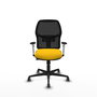 Chaise Alfera Synchrone/Traslack Maille/tissu Jaune Maille Noir Base en nylon noir Accoudoirs noirs et blancs Sans appui-tête Roulettes 65mm pour moquette
