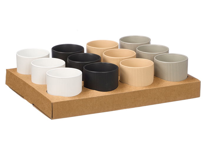 Vessia Verre Rayures Couleurs Neutres 270ml Céramique 8x9x8cm (Set de 24)