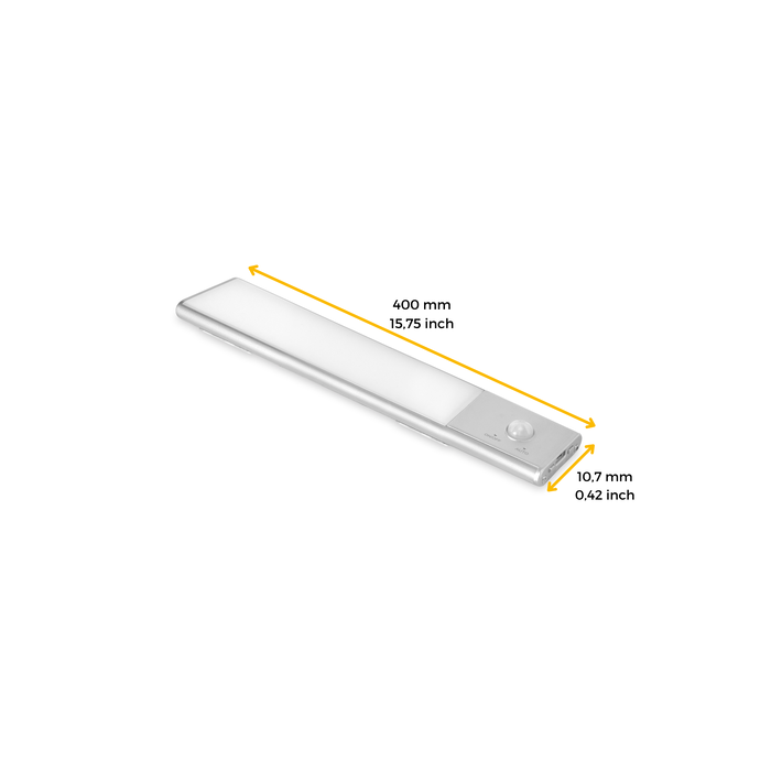 Emuca Luminaire LED Kaus rechargeable par usb avec détecteur de mouvement, L 400 mm, Anodisé mat, Plastique et Aluminium