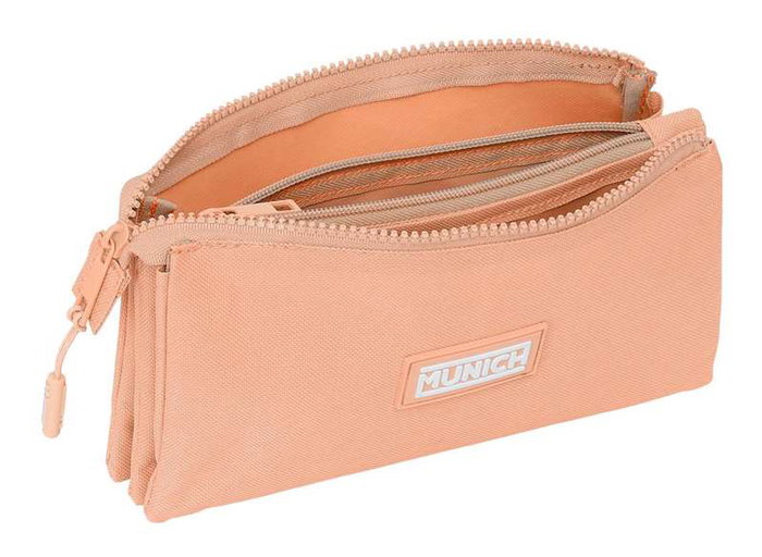 Safta - Porte-tout Triple Munich Basicos - Organisateur de bureau en plastique, couleur pêche, 22 x 12 x 3 cm - À partir de 3 ans