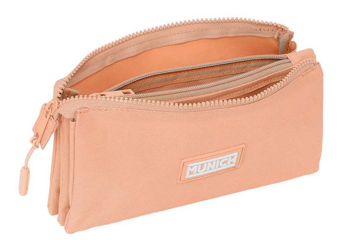 Safta - Porte-tout Triple Munich Basicos - Organisateur de bureau en plastique, couleur pêche, 22 x 12 x 3 cm - À partir de 3 ans
