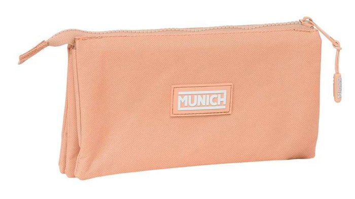Safta - Porte-tout Triple Munich Basicos - Organisateur de bureau en plastique, couleur pêche, 22 x 12 x 3 cm - À partir de 3 ans