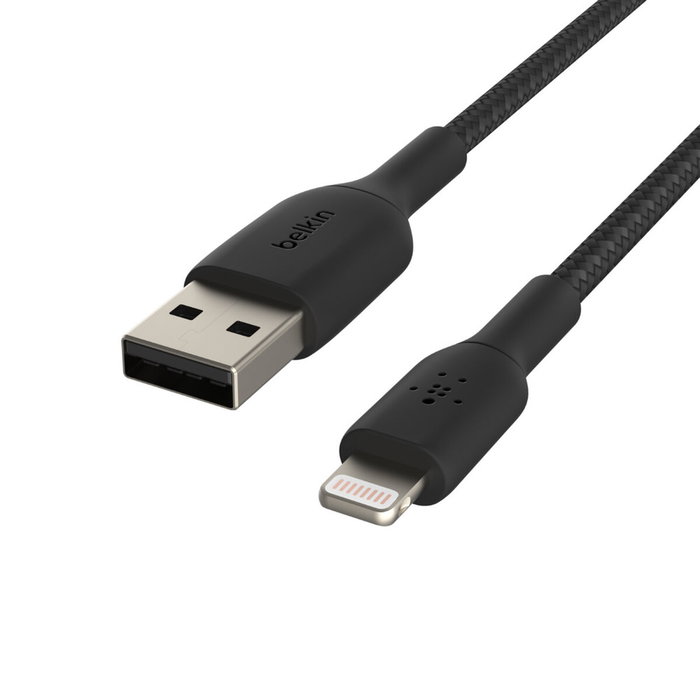 Belkin Câble tressé Lightning vers USB-A, 2 m, Noir Belkin Câble tressé Lightning vers USB-A, 2 m, Noir