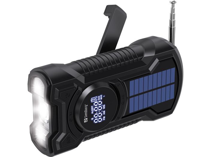 Sandberg Survivor Radio All-in-1 5000 - Haut-parleur Bluetooth, Radio AM/FM, Power Bank 5000 mAh, Lampe de poche, Recharge USB/Solaire/Mancelle