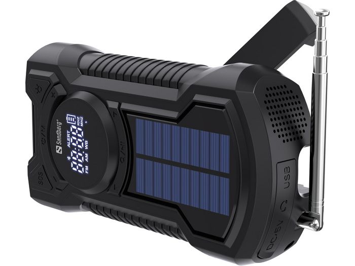Sandberg Survivor Radio All-in-1 5000 - Haut-parleur Bluetooth, Radio AM/FM, Power Bank 5000 mAh, Lampe de poche, Recharge USB/Solaire/Mancelle