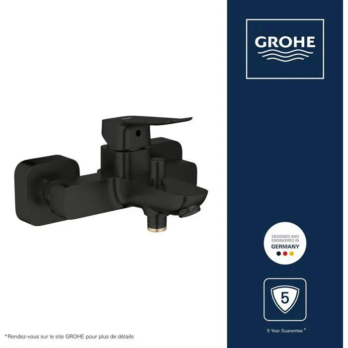 Grohe - Mitigeur thermostatique de bain/douche mural DICE Noir mat - Technologie SilkMove, Mousseur, débit 5 l/min - Modèle M