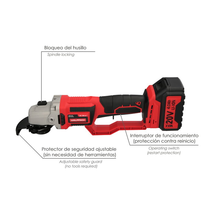 WOLFPACK LINEA PROFESIONAL Amoladora 20V 4Ah avec maletín WOLFPACK LINEA PROFESIONAL Amoladora 20V 4Ah avec maletín