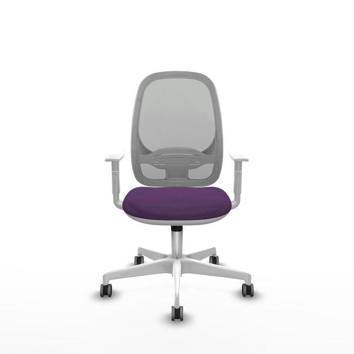 Chaise Cilanco Synchro 3 positions Maille/tissu Pourpre Maille Gris Structure polyamide blanc Accoudoirs blancs Sans appui-tête Roulettes 65mm pour moquette