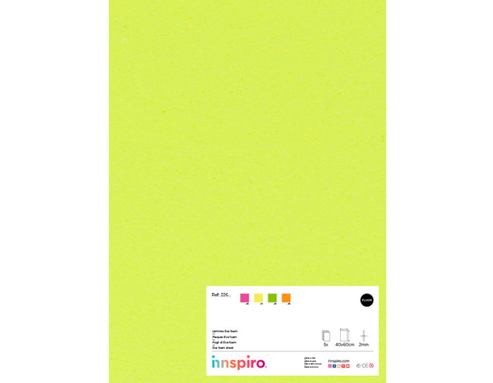 Innspiro Lot de 5 feuilles de mousse EVA jaune fluo 40x60 cm 2mm Innspiro Lot de 5 feuilles de mousse EVA jaune fluo 40x60 cm 2mm