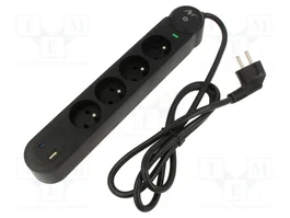 ART Bloc PC parafoudre 4 prises avec ports USB-A et USB-C, noir