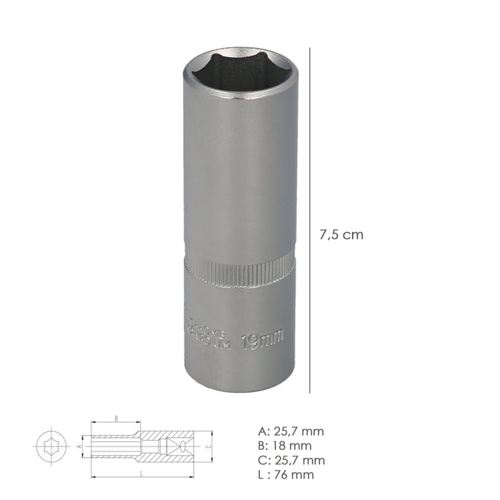 WOLFPACK LINEA PROFESIONAL Clé à douille hexagonale longue 19 mm 1/2''