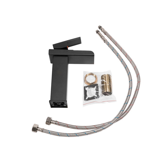 Robinet de salle de bain monomando noir en laiton/zinc avec bec bas