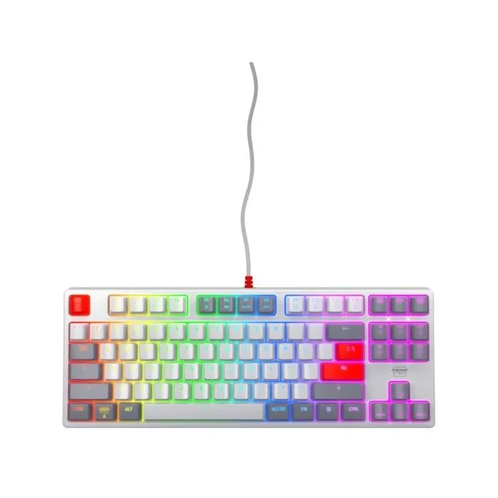 Cherry Xtrfy K4V2 - Clavier de gaming mécanique TKL avec commutateurs Cherry MX2A Red, rétroéclairage RGB, 1000Hz, format compact et châssis en métal - Blanc
