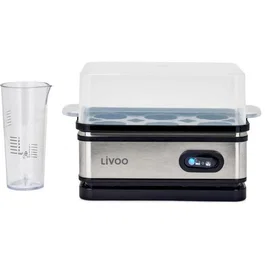 Livoo DOC290 Cuiseur à œufs, 6 œufs, 400 W, acier inoxydable, maintien au chaud, avec support et verre doseur