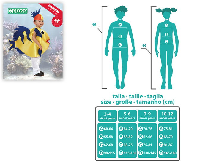 Disfraz Traje déguisement Poisson pour enfant 5-6 ans, unisex, carnaval, fête, polyester, multicolore Disfraz Traje déguisement Poisson pour enfant 5-6 ans, unisex, carnaval, fête, polyester, multicolore