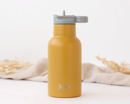 KioKids Bouteille en acier inoxydable avec paille 350ml Moutarde