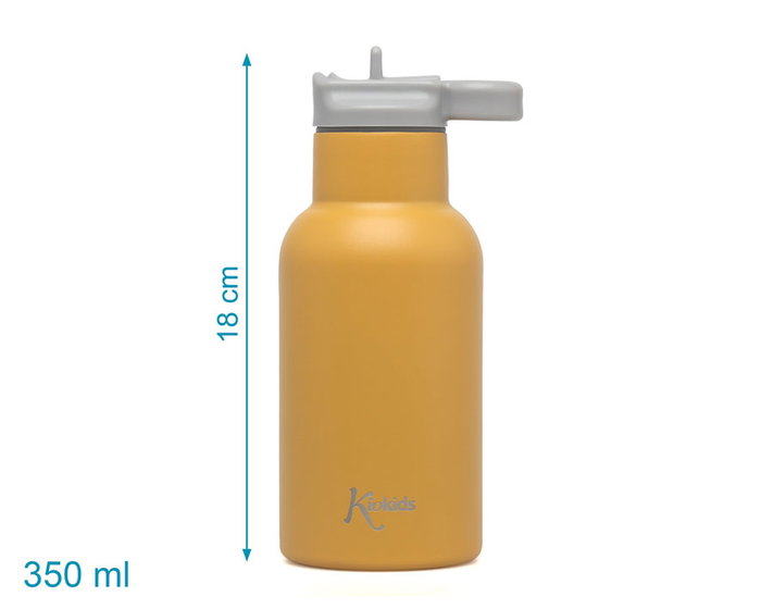 KioKids Little Sauvages - Gourde Isotherme pour Enfant en Acier Inoxydable 350 mL avec Paille, Coloris Moutarde