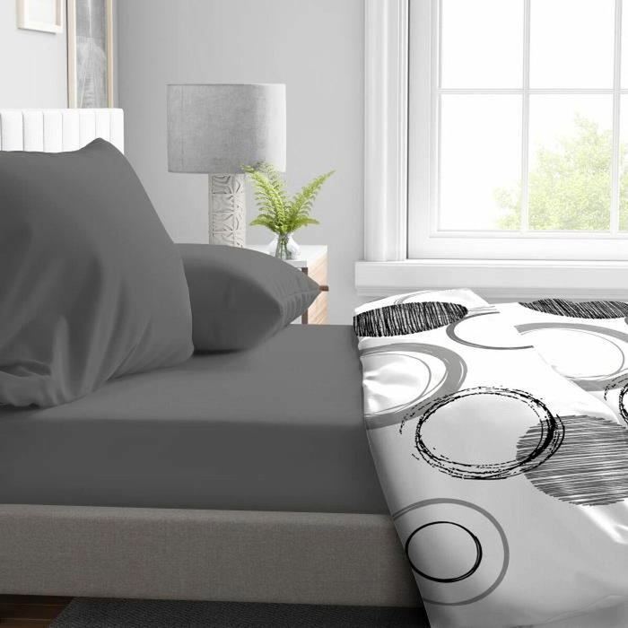 Home Linge Passion Drap housse HP71766 Gris Anthracite 140 x 190 cm + 30 cm bonnet Home Linge Passion Drap housse HP71766 Gris Anthracite 140 x 190 cm + 30 cm bonnet