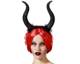 atosa Diadema Halloween Cuernos Diablesa Mujer Adulto Noir avec brillant