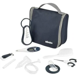 Beaba Trousse de Toilette Bébé avec 9 Accessoires: Thermomètre de Bain, Thermomètre Digital, Anneau de Dentition et Masseur de Gencives - Night Blue