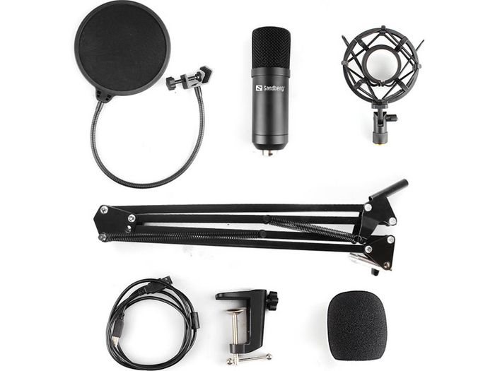 Sandberg Streamer Kit Microphone USB pour Streaming – Micro complet avec filtre anti-pop, pare-vent et bras réglable
