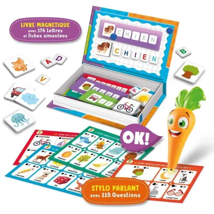 Lisciani Giochi Carotina - Stylo Parlant et Jouets Magnétiques 2 en 1 - Kit d'Apprentissage Ludique pour Enfants 3 à 6 ans - Lettres et Chiffres