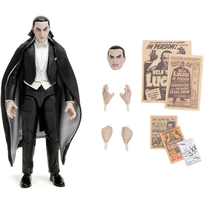 JADA TOYS - Figure articulée Dracula Bela Lugosi - 15 cm avec 20 points d'articulation, capa et accessoires interchangeables