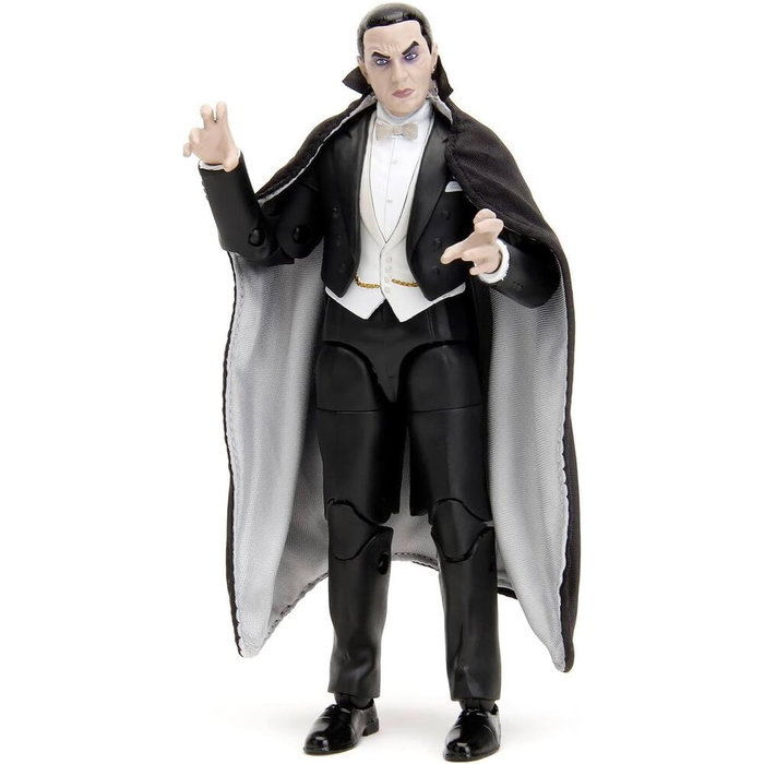 JADA TOYS - Figure articulée Dracula Bela Lugosi - 15 cm avec 20 points d'articulation, capa et accessoires interchangeables