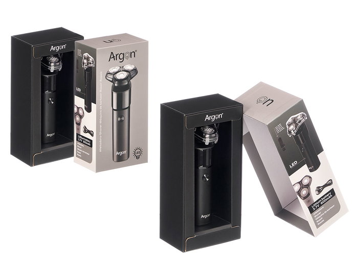 Argon Rasoir électrique 3 têtes noir rechargeable USB 500mAh 16x5.7x6.2cm (Set de 12)