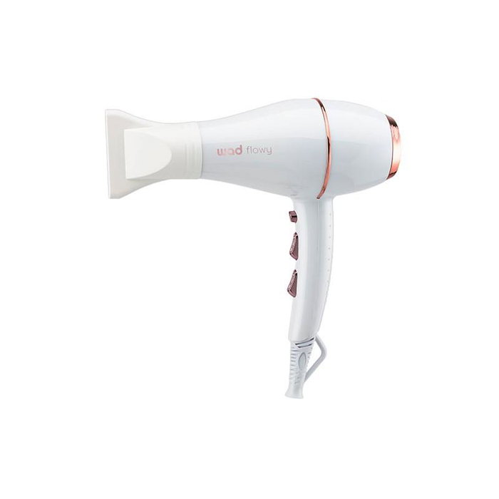 Wad Professional Beauty Secador Flowy White - Sèche-cheveux professionnel ionique blanc, 2100 W, 2 vitesses / 3 températures, avec 2 buses et diffuseur Wad Professional Beauty Secador Flowy White - Sèche-cheveux professionnel ionique blanc, 2100 W, 2 vitesses / 3 températures, avec 2 buses et diffuseur