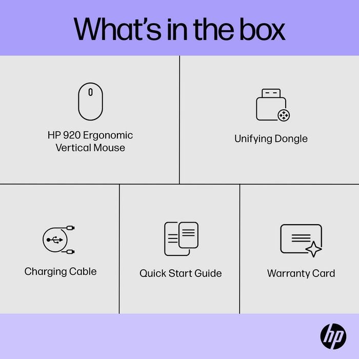 HP Souris Ergonmique Verticale Sans Fil 920 avec Repose-Poignet Magnétique et Récepteur USB - 5 Boutons Personnalisables