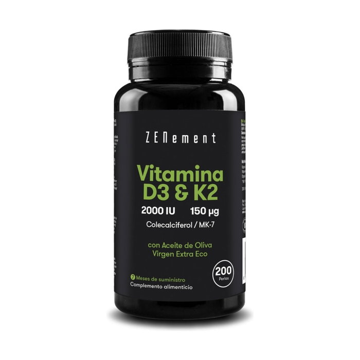 ZENEMENT Vitamine D3 + K2 avec huile d'olive vierge extra biologique, 200 perles ZENEMENT Vitamine D3 + K2 avec huile d'olive vierge extra biologique, 200 perles