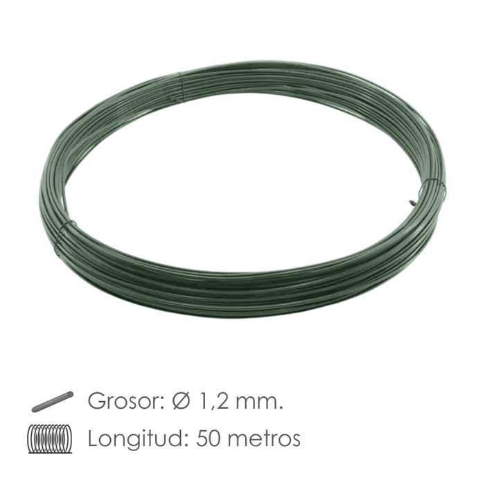 WOLFPACK LINEA PROFESIONAL Fil de fer plastifié vert 1,2 mm (Bobine 50 mètres)