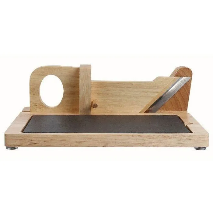 Livoo MEC127 Guillotine à saucisson avec plateau en ardoise - Support en hévéa, lame en acier inoxydable - Sécurisé