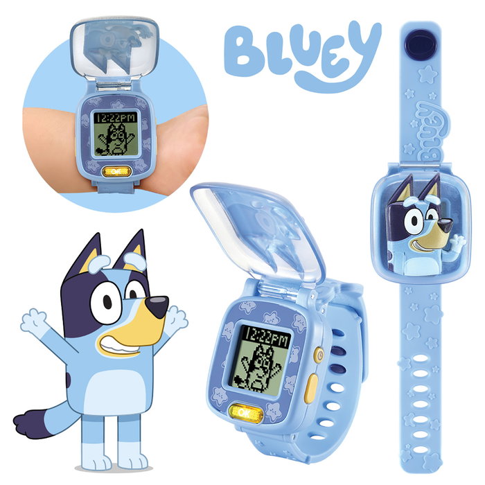 V-Tech Bluey - Montre éducative interactive pour enfants - Apprentissage de l'heure, vocabulaire, 4 jeux, chronomètre, alarme, voix originale - Version française