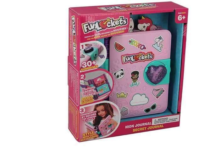 Diset - Diario Secreto Funlockets - Journal secret et personnalisable avec plus de 30 surprises - Bloc notes, stylo, clés, autocollants, accessoires