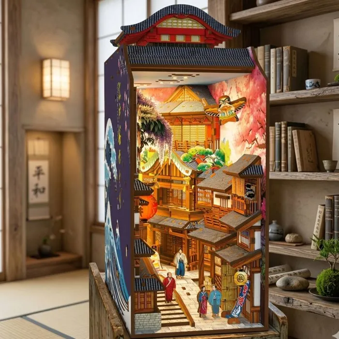 Nookland - Kit DIY à construire Maquette 3D Serre Livre - Ruelle Japonaise Book Nook - Décoration Bibliothèque - 10 x 19 x أن24 cm