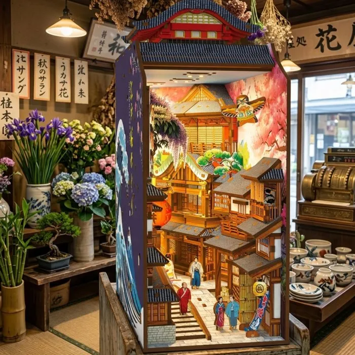 Nookland - Kit DIY à construire Maquette 3D Serre Livre - Ruelle Japonaise Book Nook - Décoration Bibliothèque - 10 x 19 x أن24 cm