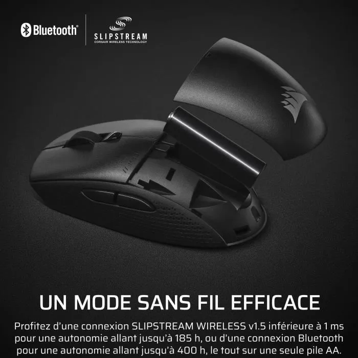 Corsair M55 Wireless - Souris de jeu sans fil symétrique noire - Optique de précision, forme compacte
