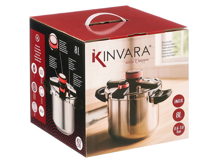 Kinvara Cocotte Minute 8 L Acier Inoxydable avec Poignée Silicone 37 x 28 x 26 cm (Set de 4)