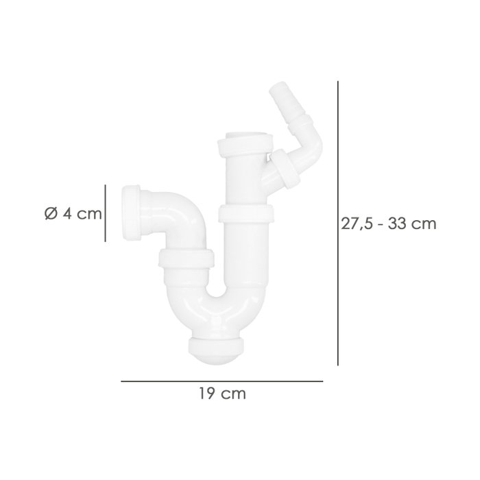 ABRISA Siphon courbe extensible T-31 avec prise lave-linge 1 1/2 pouces et sortie Ø 40 mm