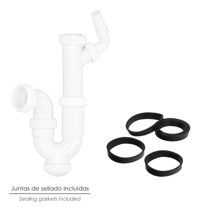 ABRISA Siphon courbe extensible T-31 avec prise lave-linge 1 1/2 pouces et sortie Ø 40 mm