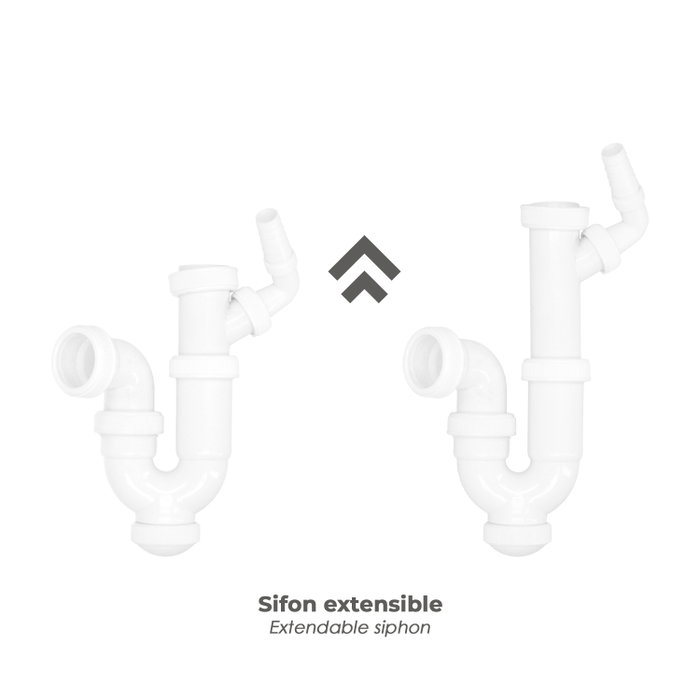 ABRISA Siphon courbe extensible T-31 avec prise lave-linge 1 1/2 pouces et sortie Ø 40 mm