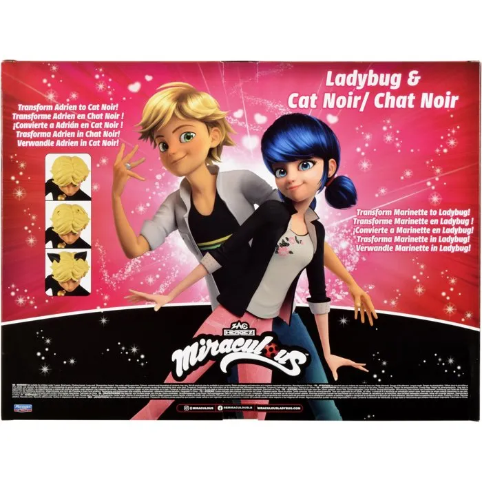 Miraculous Pack 2 Figurines 26 cm - Marinette et Adrien avec Tenues Ladybug et Chat Noir et Accessoires - BANDAI