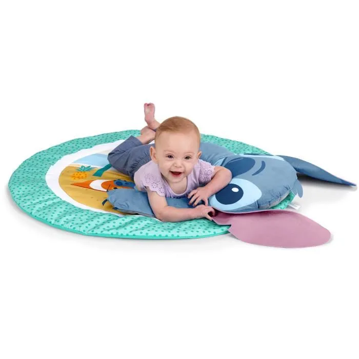 Bright Starts - Disney Baby Stitch - Tapis d'éveil bébé évolutif 3-en-1 avec arche, jouets sensoriels, peluche, miroir, coussin et hochet
