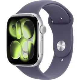 Apple Watch Series 11 GPS + Cellular 46mm - Boîtier en aluminium argenté avec bracelet Sport Purple Fog M/L