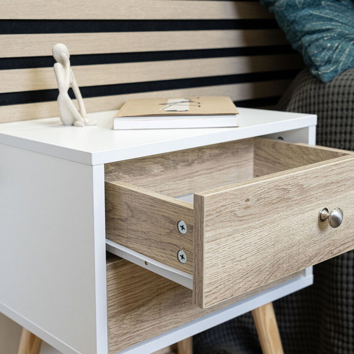 Vinthera Table de Nuit Moa Blanc Marron