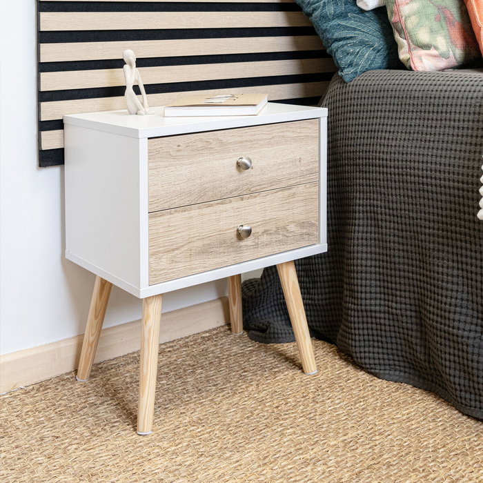 Vinthera Table de Nuit Moa Blanc Marron